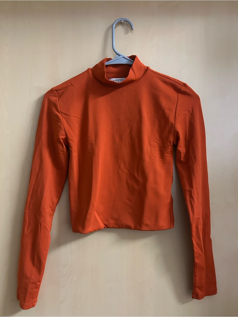 Babaton Bright Orange Mock Neck Long Sleeve Top